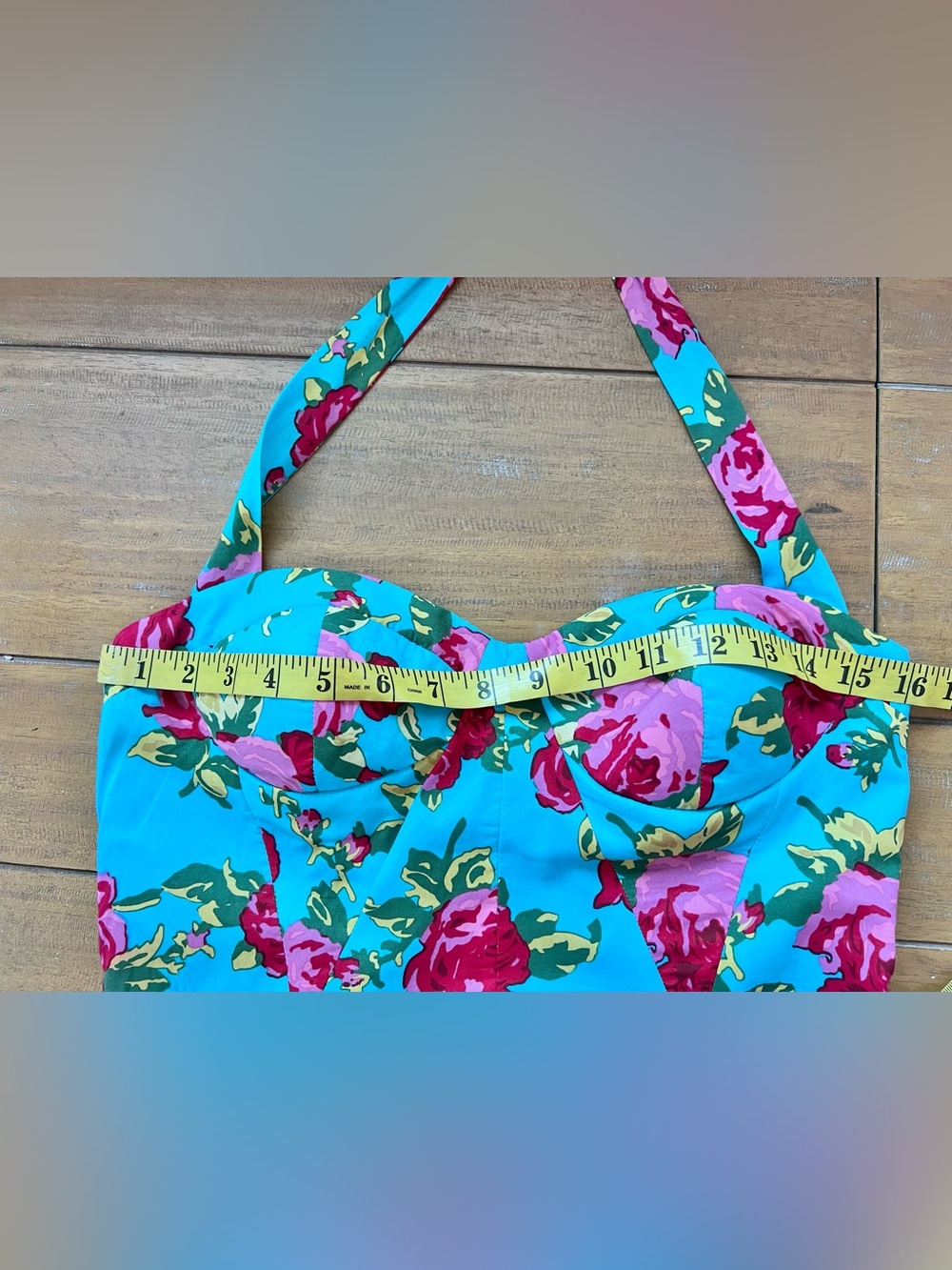 Betsey Johnson Turquoise Blue Floral Cotton Retro Halter Dress Fit And Flare 6 - Picture 13 of 14